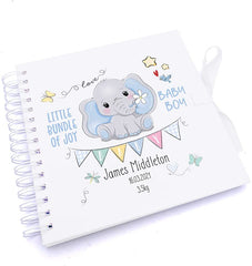 Personalised Baby Boy Scrapbook Photo Album Or Guest Book with Elephant