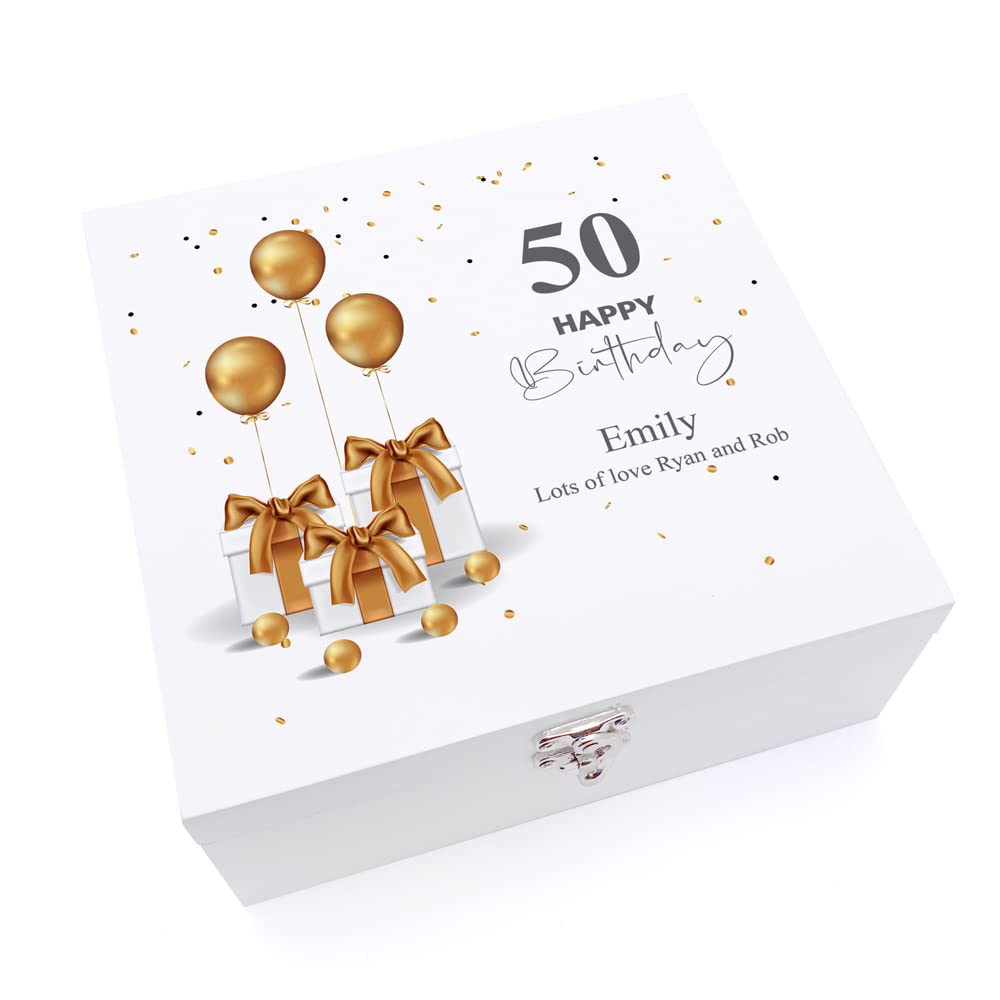 ukgiftstoreonline Personalised 50th Birthday Gift Keepsake Wooden Box Present Design.