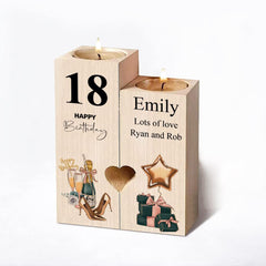 Personalised 18th Birthday Double Heart-shaped Tea Light Candle Holder