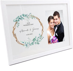 Personalised Wedding Photo Frame With Leaves and Sticks Design