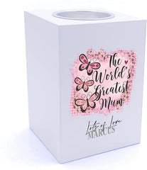 Personalised Worlds Best Mum Gift Tea Light Holder