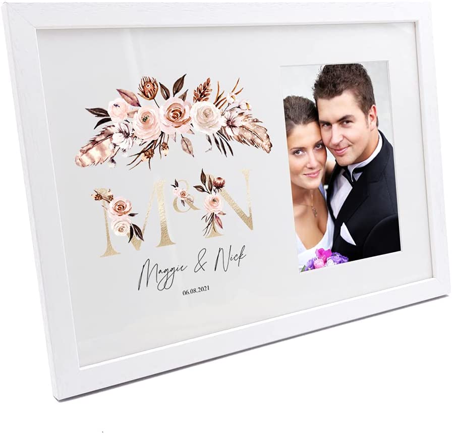 Personalised Boho Style Golden Text Wedding Photo Frame