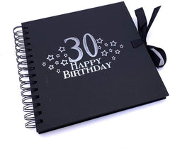30th Birthday Black Scrapbook, Guest Book Or Photo Album with Silver Script