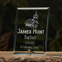 Personalised Baptism Glass Plaque Gift With Church Design