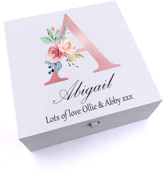ukgiftstoreonline Personalised Pink Letter Monogram Keepsake Wooden Box