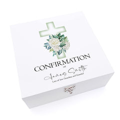 ukgiftstoreonline Personalised Confirmation Day Wooden Keepsake Memory Box With Green Cross