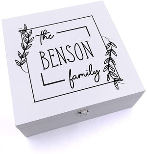ukgiftstoreonline Personalised Family Name Leaf Design Keepsake Wooden Box
