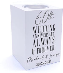 Personalised 60th Wedding Anniversary Tea Light Holder Gift