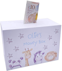 Personalised Cute Animals Baby Christening Gift Money Saving Box
