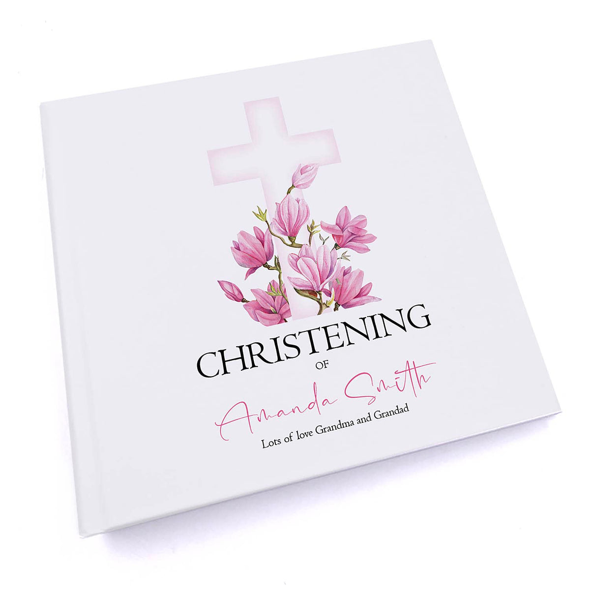 Personalised Christening 6x4" Slip in Photo Album Gift With Pink Cross