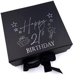 ukgiftstoreonline Black 21st Birthday Keepsake Memory Box Gift With Silver Print