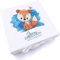 ukgiftstoreonline Personalised Baby Boy Cute Fox Design Keepsake Memory Box