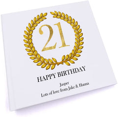 Personalised 21st Birthday Gift for Him Photo Album Gold Wreath Design
