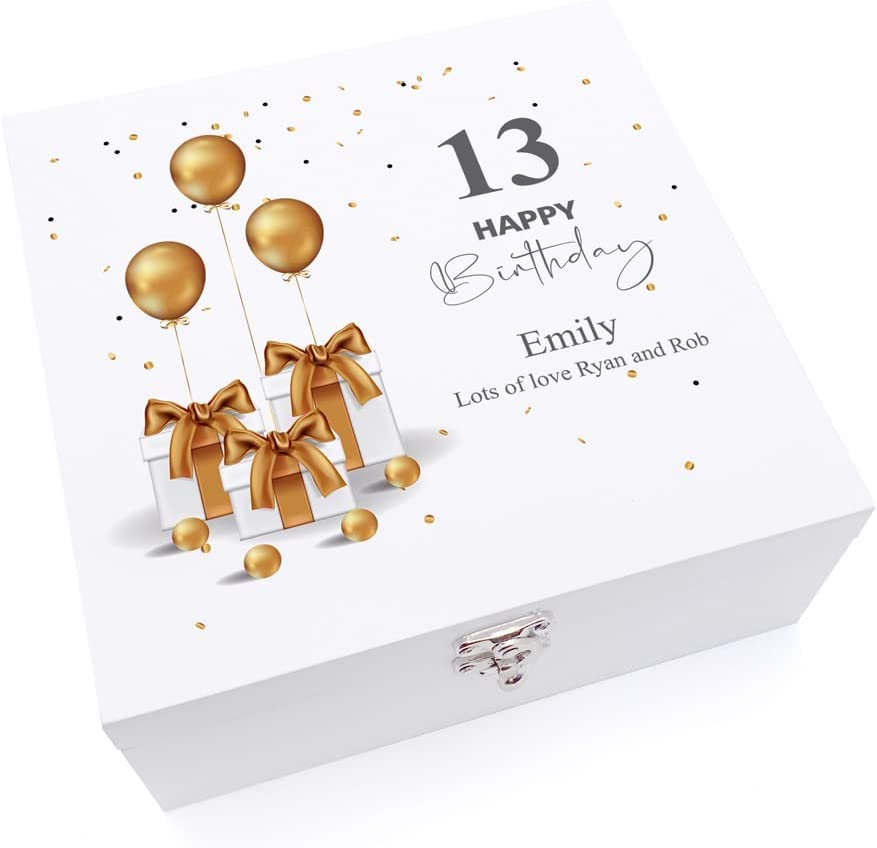 ukgiftstoreonline Personalised 13th Birthday Gift Keepsake Large Wooden Box Present Design.