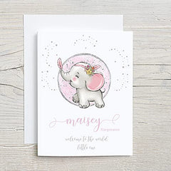 Personalised Welcome to the World New Baby Girl Card Blue Elephant Design