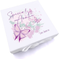 Personalised Special Auntie Pink & Purple Butterfly Gift Keepsake Memory Box