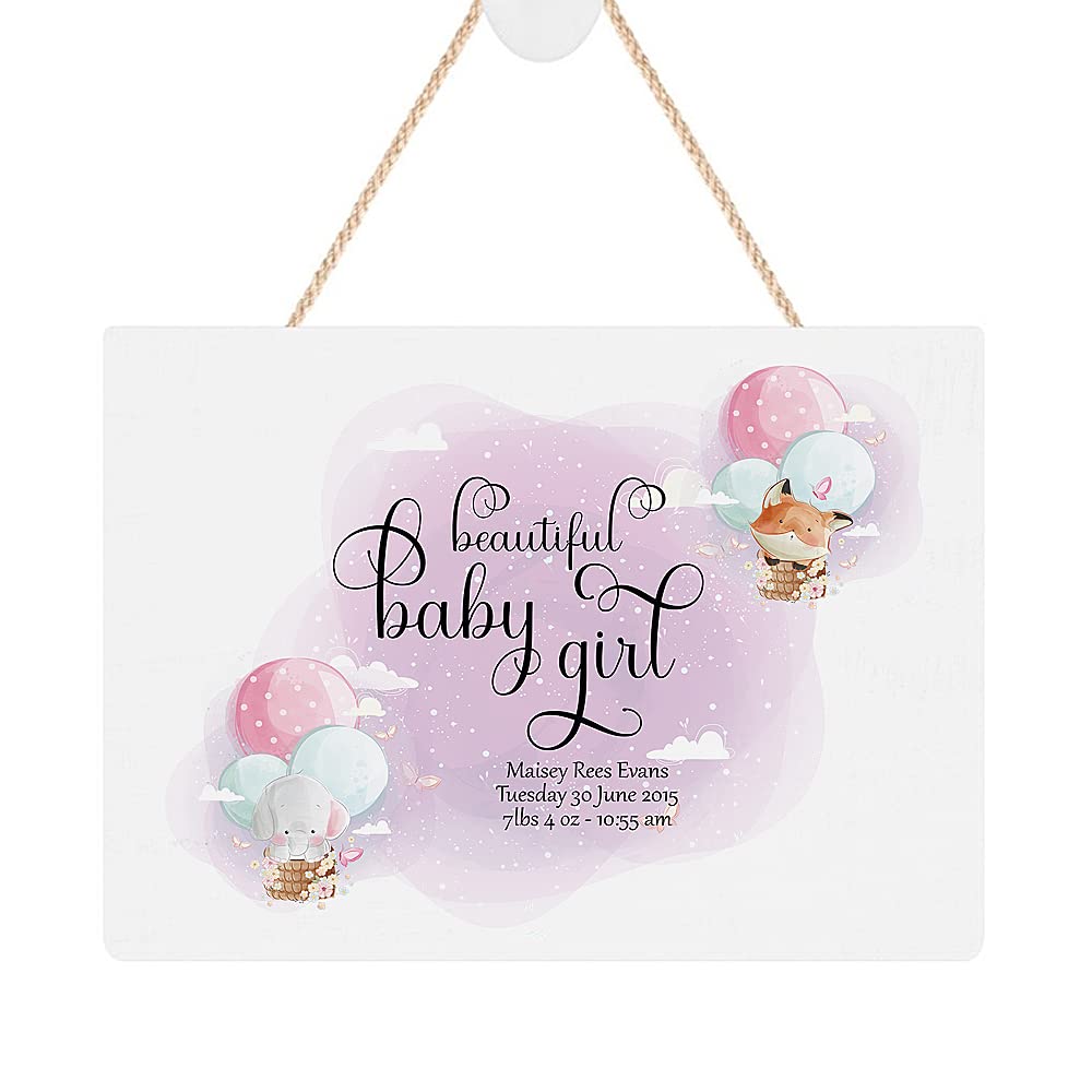 ukgiftstoreonline Personalised Baby Girl Hanging Rope Plaque Nursery Decoration BBH-106