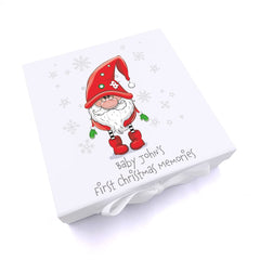 Personalised Baby's First Christmas Keepsake Box With Santa Gnome