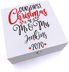 ukgiftstoreonline Personalised Mr and Mrs Our First Christmas Keepsake Wooden Box