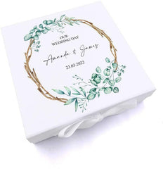 ukgiftstoreonline Personalised Keepsake Box Wedding Memory box Gift With Leaves and Sticks Design (Medium)