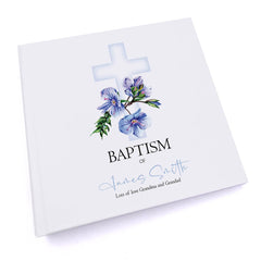 Personalised Baptism 6x4" Slip in Photo Album Gift With Blue Cross