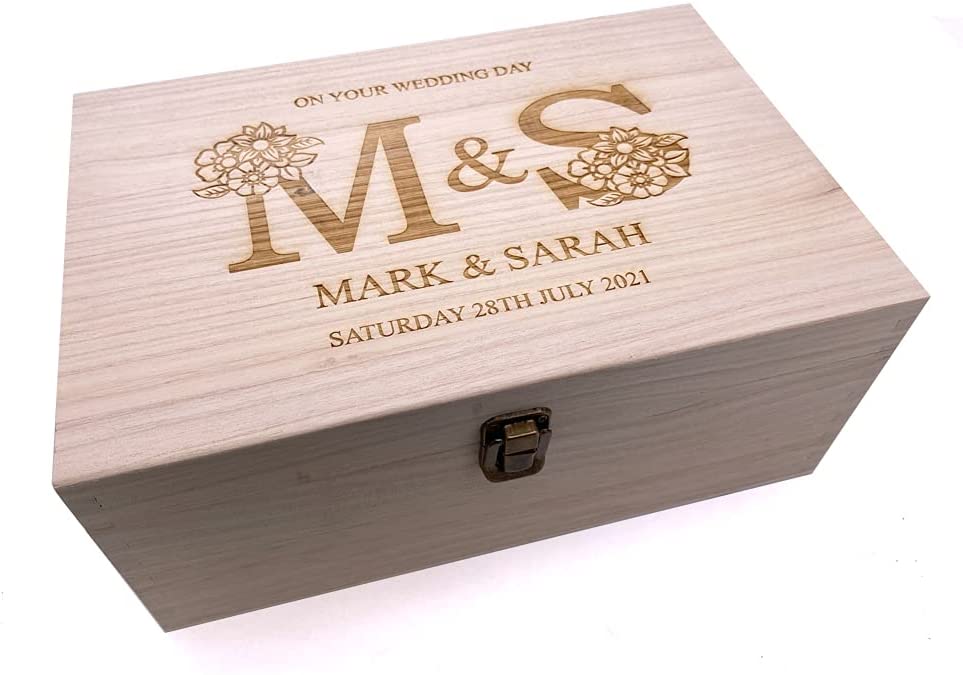 Personalised Floral Monogram Wedding Keepsake Memory Box Gift