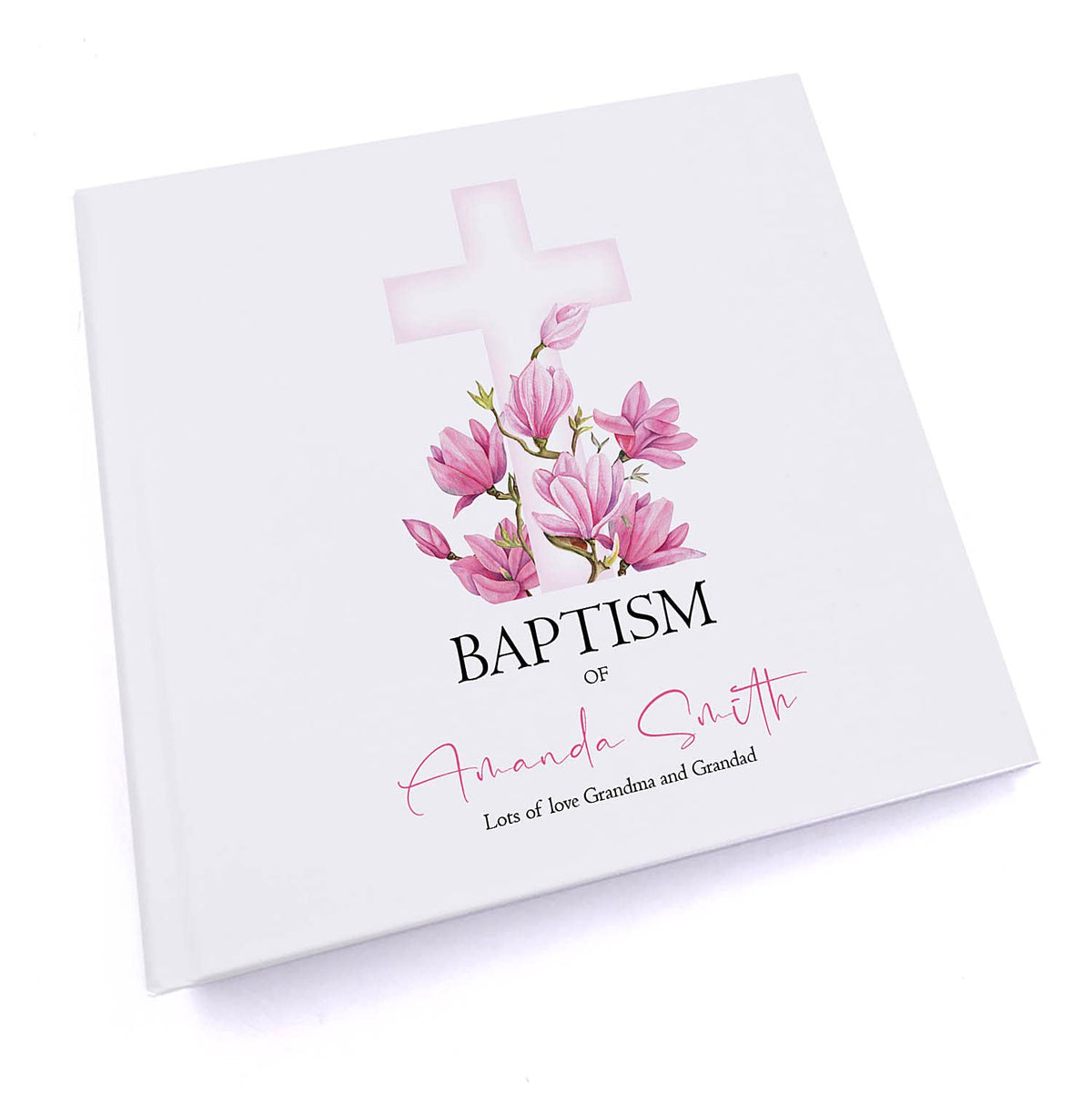 Personalised Baptism 6x4" Slip in Photo Album Gift With Pink Cross