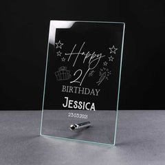 ukgiftstoreonline Personalised Happy Birthday Any Age Glass Plaque Keepsake Gift 18th, 21st, 30th, 40th, 50th, 60th, 70th
