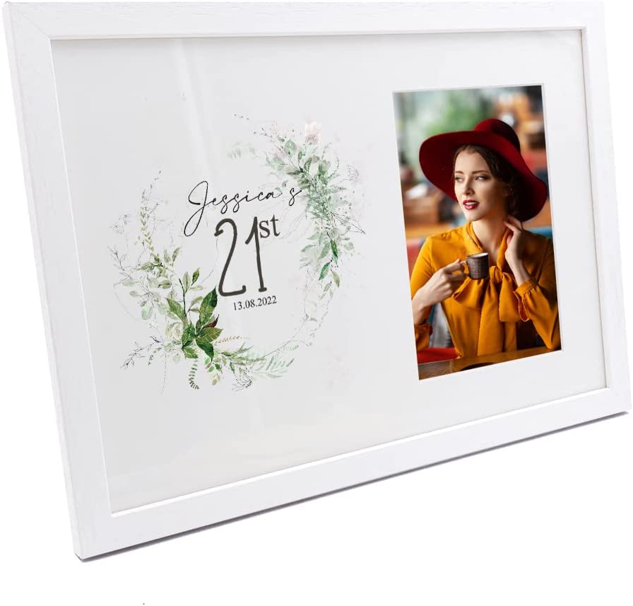 Personalised 21st Birthday Photo Frame Gift With Botanical Design