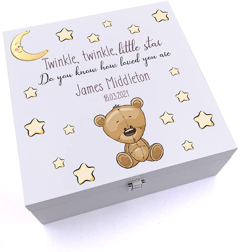 ukgiftstoreonline Personalised Luxury Wooden Baby Keepsake Box Twinkle Twinkle Little Star