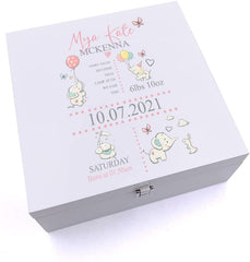 ukgiftstoreonline Personalised Baby Girl Elephants Design Keepsake Wooden Box