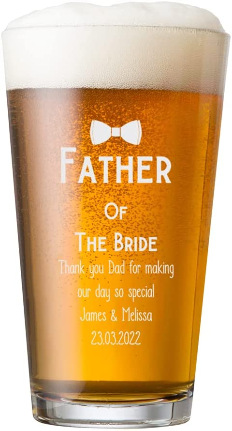 Personalised Engraved Father of The Bride Beer Pint Glass Gift