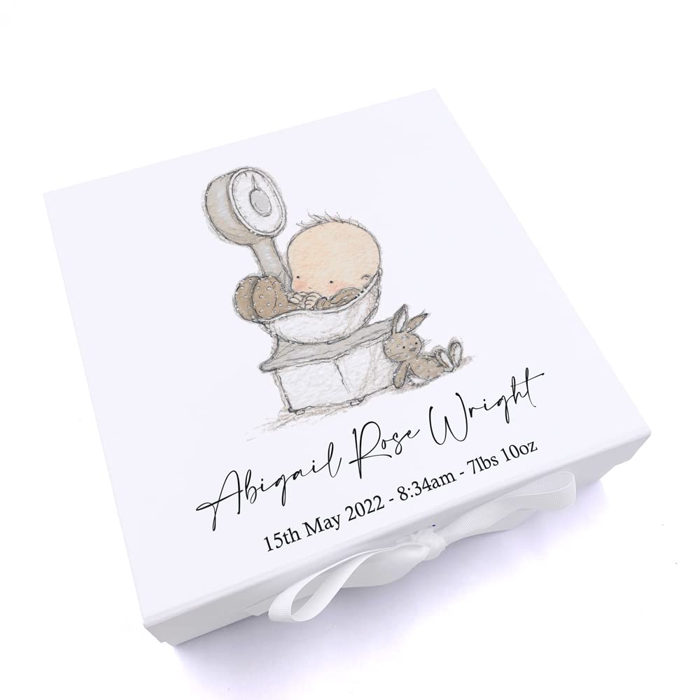 ukgiftstoreonline Personalised Cute Baby Keepsake Memory Box Gift With Hand Drawn Elements