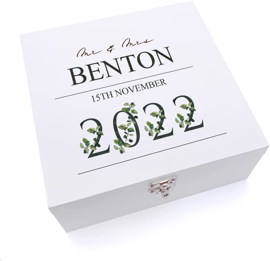 ukgiftstoreonline Personalised Wedding Keepsake Memory Wooden Box Gift Leaf Design