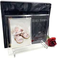 Personalised Christening Large Glass Photo Frame In Lined Gift Box