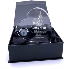 Engraved Heart Crystal Clock First Holy Communion Gift