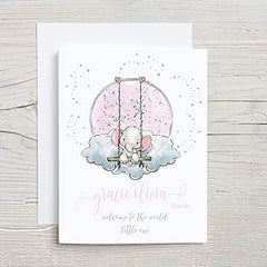 Personalised Welcome to the World New Baby Card Elephant Pink Design