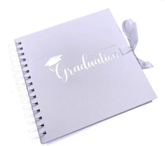 Graduation White Scrapbook, Guest Book Or Photo Album with Silver Script