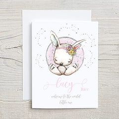 Personalised Welcome to the World New Baby Girl Card Rabbit design