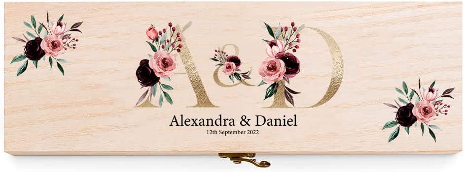 Personalised Wooden Wine or Champagne Box Wedding Keepsake Gift Couple