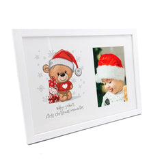 Personalised Baby's First Christmas Photo Frame With Teddy In Jumper