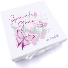 Personalised Special Gran Pink and Purple Butterfly Keepsake Memory Box Gift