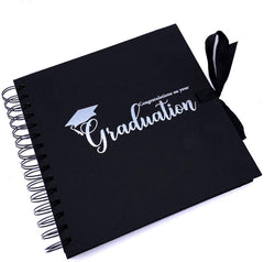 Graduation Black Scrapbook, Guest Book Or Photo Album with Silver Script