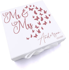 ukgiftstoreonline Personalised Mr and Mrs Wedding Gift Keepsake Memory Box With Butterflies
