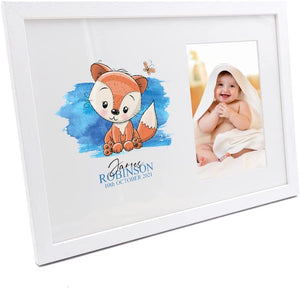 Personalised Baby Boy Cute Fox Design Photo Frame.