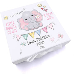 ukgiftstoreonline Personalised Baby Girl Keepsake Memory Box Elephant Design