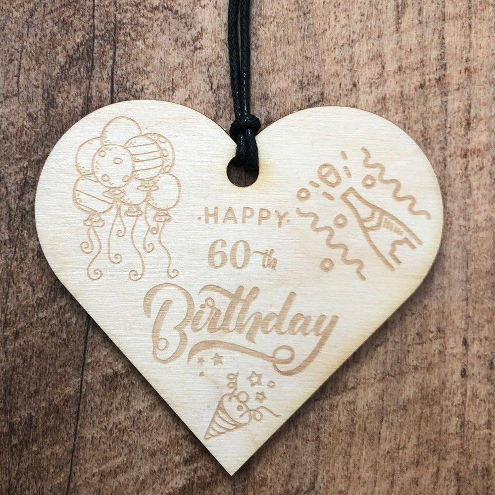 60th Birthday Wooden Hanging Heart Wedding Plaque Gift - ukgiftstoreonline