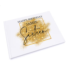 Personalised 16th Birthday Gift Guest Book Gold Sparkles Design
