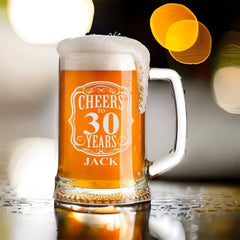 Cheers to 30 Years Birthday Gift Personalised Engraved Glass Beer Tankard