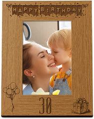 Happy 30th Birthday Engraved Photo Frame Gift Stars and Balloons Portrait